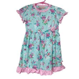 Sophie and Sam Girls Dress Size 4 Ruffle Short Sleeve Pink Blue